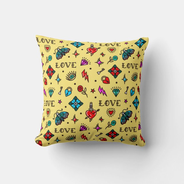 Old School Tattoo Love Pattern Cushion (Front)