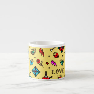 Old School Tattoo Love Pattern Espresso Cup