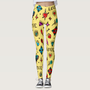 Old School Tattoo Love Pattern Leggings