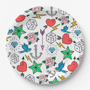 Old School Tattoo Paper Plate