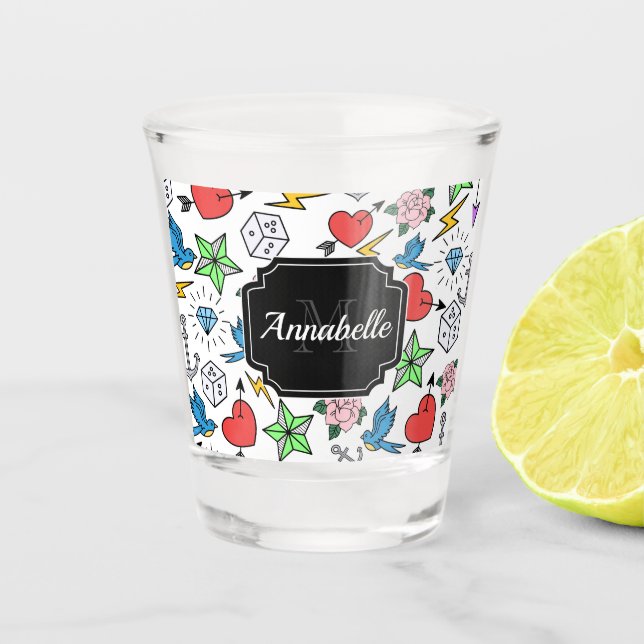 Old School Tattoo Shot Glass (Front)