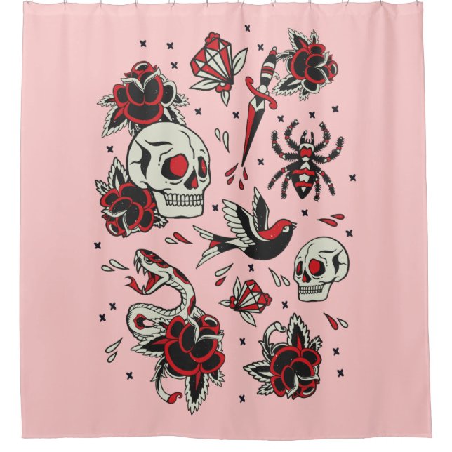 Old School Tattoo Shower Curtain (Front)