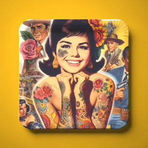 Old School Tattooed Girl Paper Plate