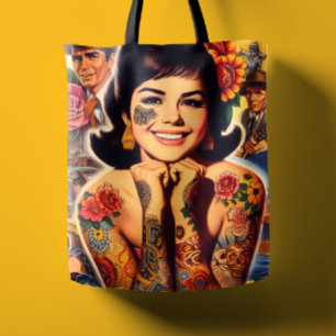 Old School Tattooed Girl Tote Bag