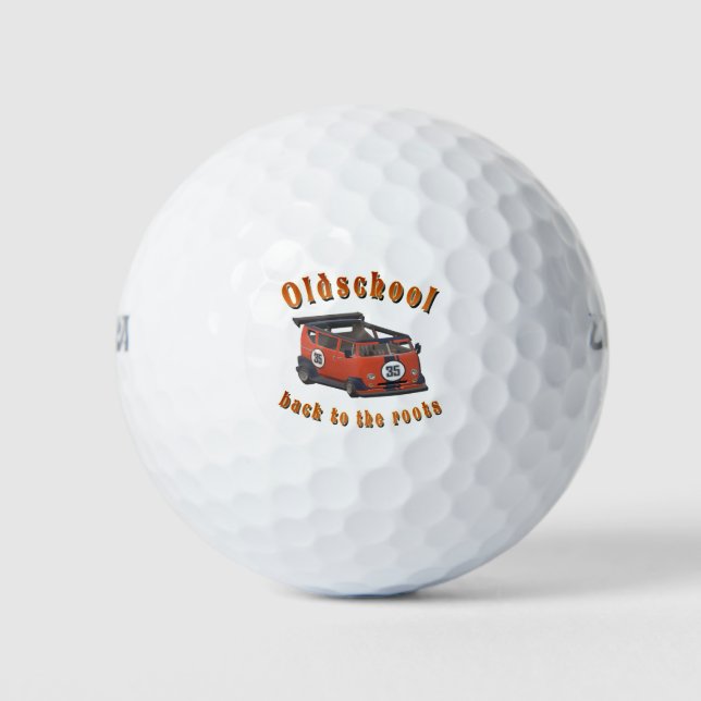 Old school, vintage car in red golf balls (Front)