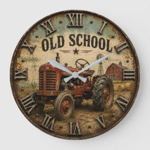 Old School Vintage Red Tractor Rustic Farmhouse Large Clock