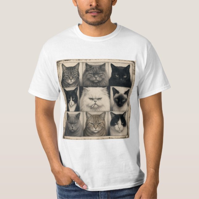 Old school white cat t-shirt (Front)
