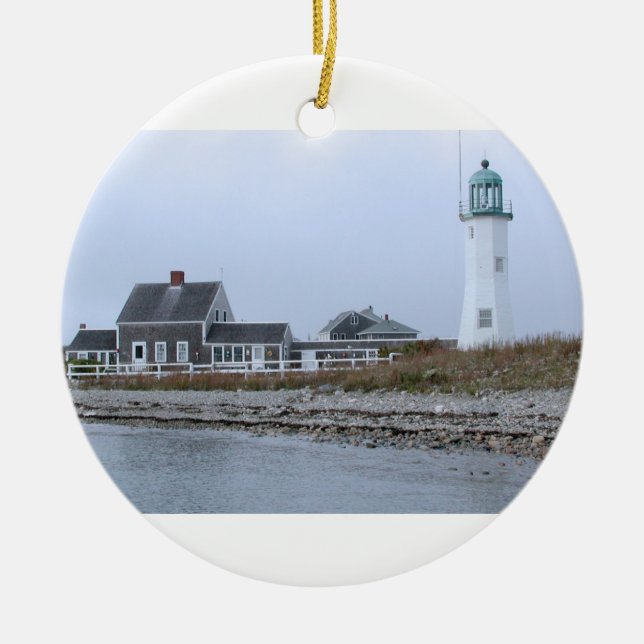 Old Scituate Lighthouse Massachusetts Ceramic Tree Decoration (Front)
