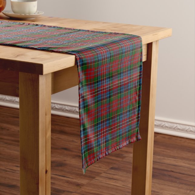 Old Scottish Clan Kidd Red Green Blue Tartan Short Table Runner (In Situ)