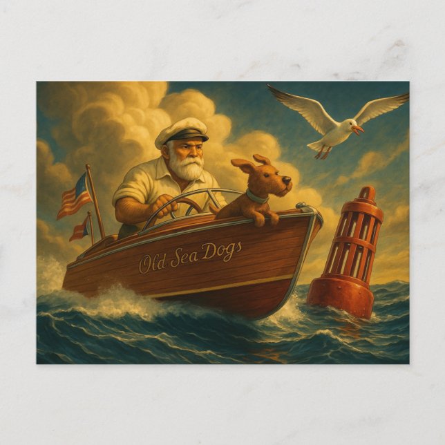 Old Sea Dogs: a sailor and his trusty canine  Holiday Postcard (Front)