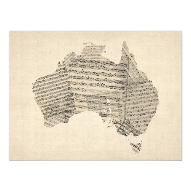 Old Sheet Music Map of Australia Map Photo Print (Front)