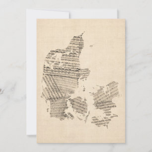 Old Sheet Music Map of Denmark