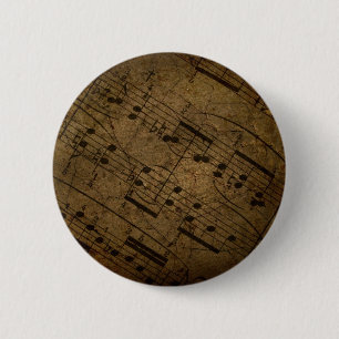 Old sheet musical score, grunge music notes 6 cm round badge
