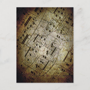 Old sheet musical score, grunge music notes postcard
