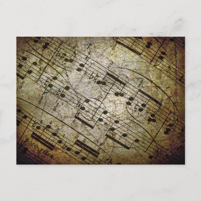 Old sheet musical score, grunge music notes postcard (Front)