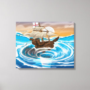 Old Ship Falling into a Whirlpool Canvas Print