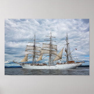 Old ship on the high seas painting poster
