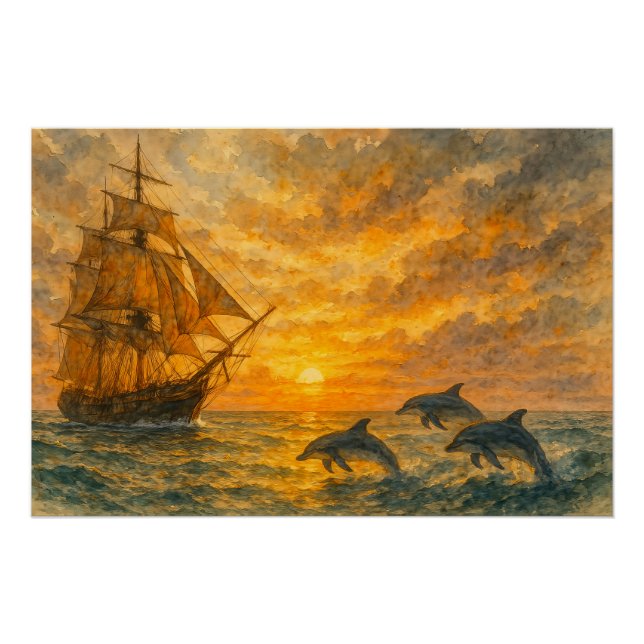 Old Ship Sunset Poster (Front)