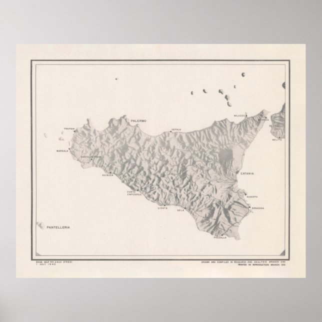 Old Sicily Italy Map (1943)  Poster (Front)