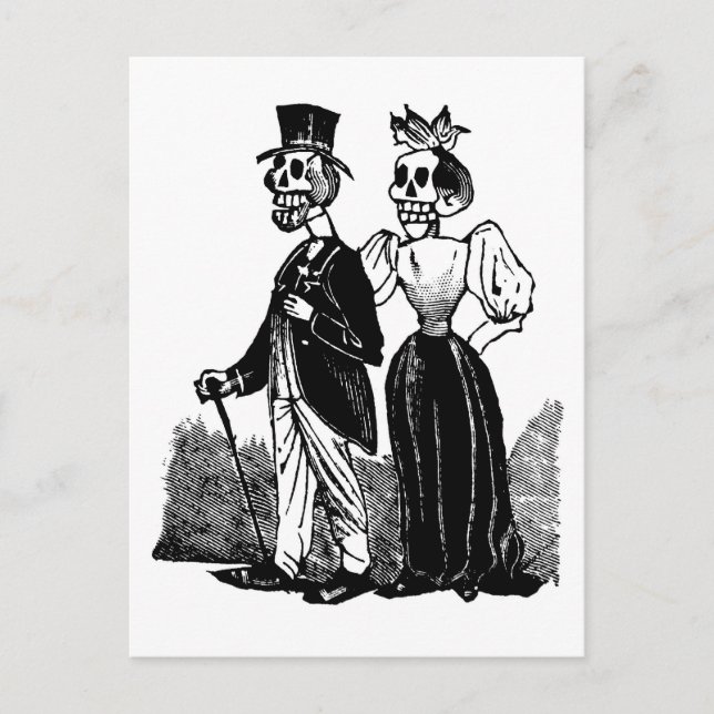 Old Skeleton Couple circa early 1900s, Mexico Postcard (Front)