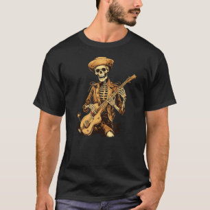 Old Skeleton with Hat playing Guitar for funny Sai T-Shirt