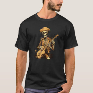 Old Skeleton with Hat playing Guitar for funny Sai T-Shirt
