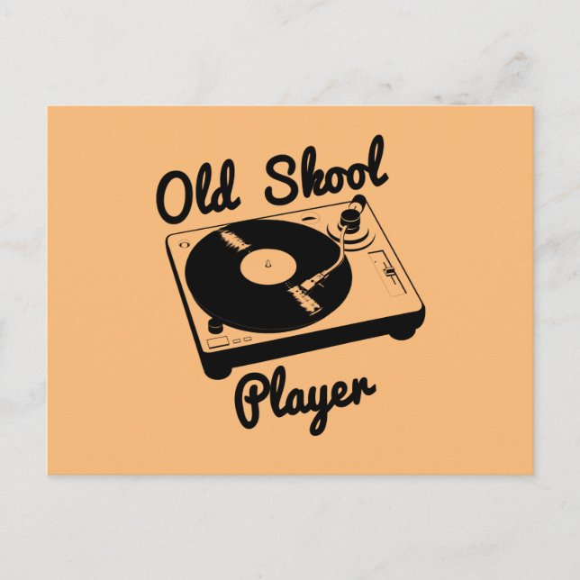 Old Skool Player Vinyl Record Turntable DJ Postcard (Front)