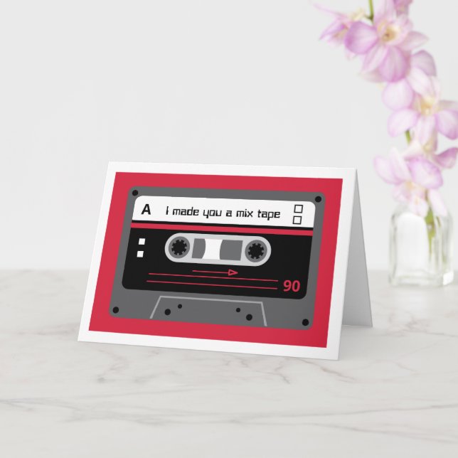 Old Skool Red and Black Cassette Mix Tape Greeting Card (Orchid)