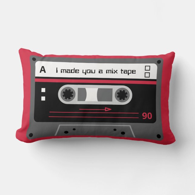 Old Skool Red and Black Cassette Mix Tape Lumbar Cushion (Front)