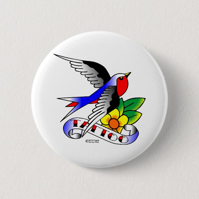 Old Skool Swallow Tattoo 6 Cm Round Badge (Front)