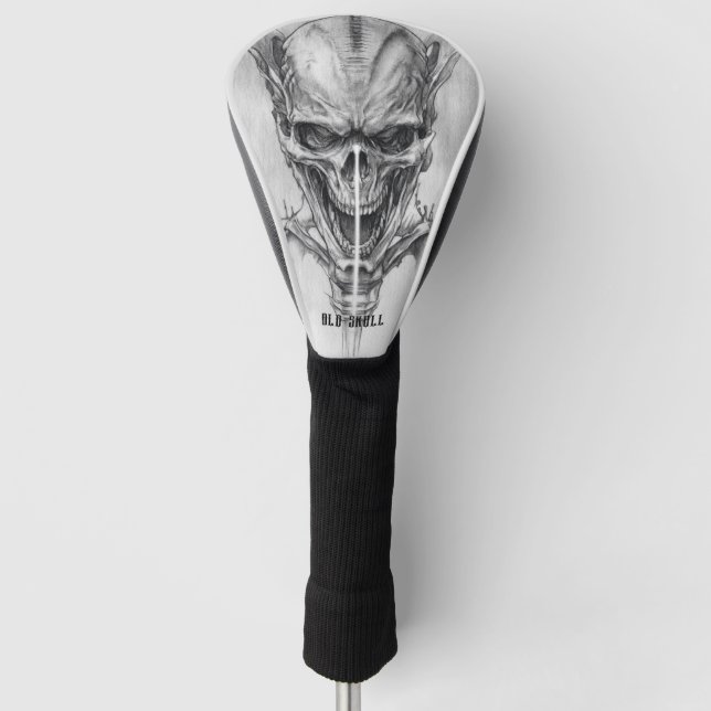 Old Skull Sketch Golf Head Cover (Front)