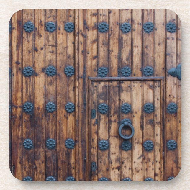 Old Small Door Within Large Reinforced Wooden Door Coaster (Front)