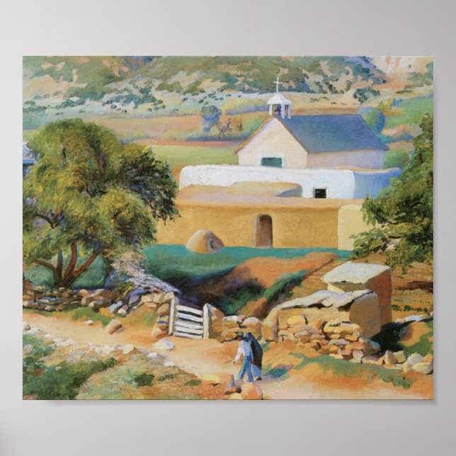 Old Spanish Adobe Church Vintage Art Print Poster (Front)