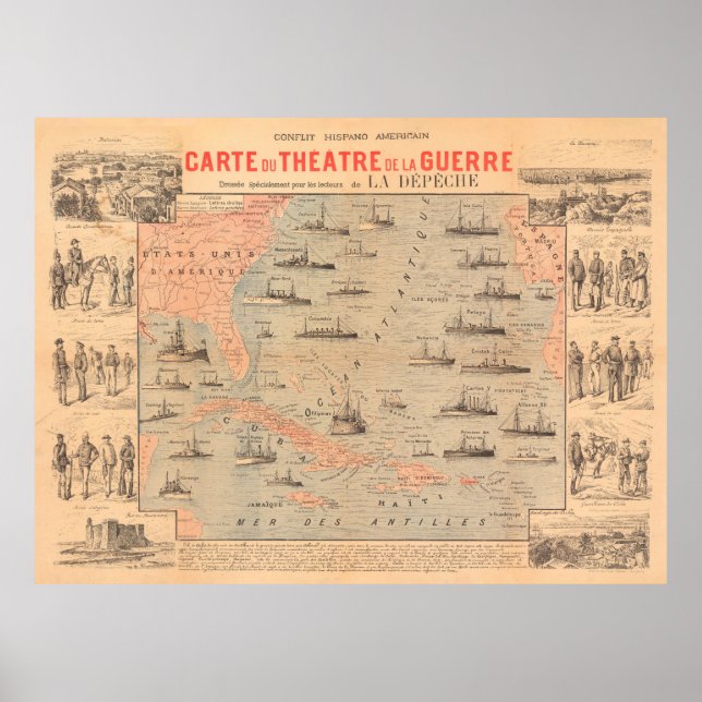 Old Spanish American War Map (1898)  Poster (Front)