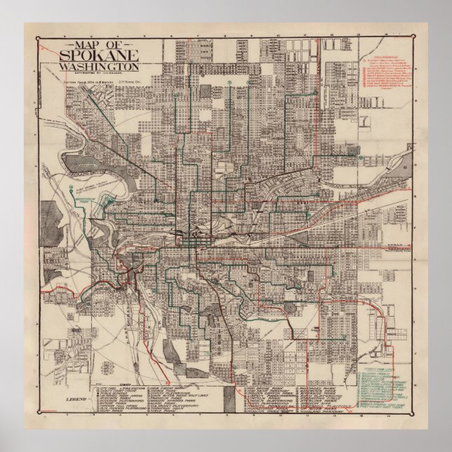 Old Spokane WA Map (1924) The Lilac City  Poster (Front)