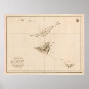 Old St Martins, Anguilla & St Barts Island Map  Poster