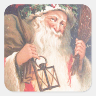 Old St. Nicholas with Lantern Vintage Sticker
