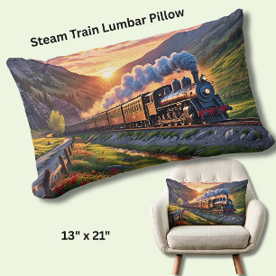 Old Steam Engine Locomotive Train Mountain Sunset  Lumbar Cushion