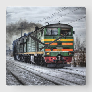 Old Steam Engine Locomotive Train Photo Square Wall Clock