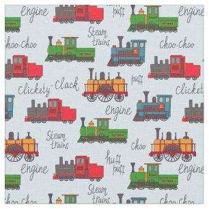 Old Steam Trains Clickety Clack Choo Puff Baby Fabric