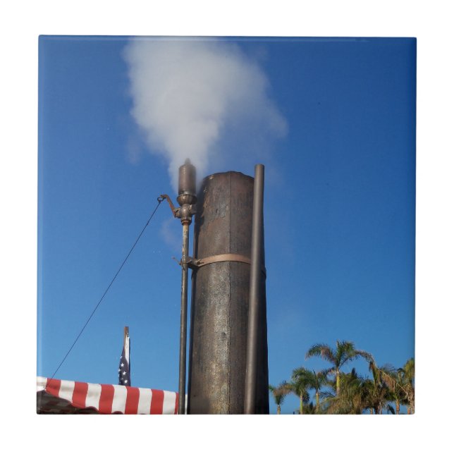 old steam whistle with a white plume of steam tile (Front)