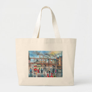 Old Stockport viaduct train oil painting Large Tote Bag