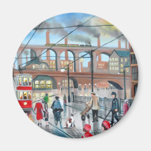 Old Stockport viaduct train oil painting Magnet