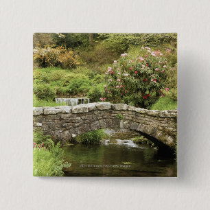 Old Stone Bridge Across A Stream In Dartmoor Park 15 Cm Square Badge