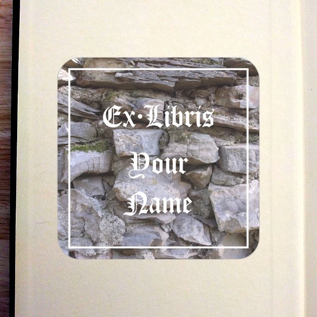 Old Stone Wall Bookplate Square Sticker (Old Stone Wall Bookplate in Old Book)