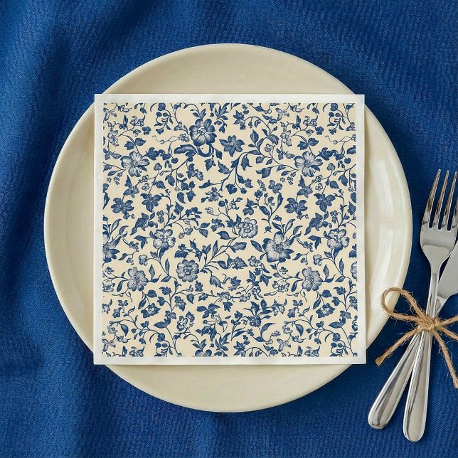 Old-Style Delftware Blue and creame Floral Napkin (Old-Style Delftware Blue and creame Floral Napkin.)