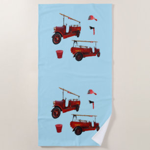 Old Style Fire Fighting Trucks And Axe, Beach Towel