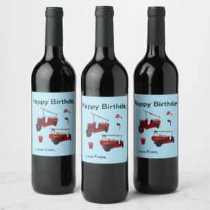 Old Style Fire Fighting Trucks And Axe, Wine Label
