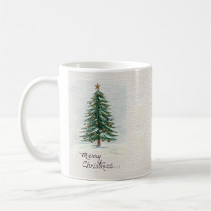 Old Style Watercolor Christmas Tree in Snow   Coffee Mug