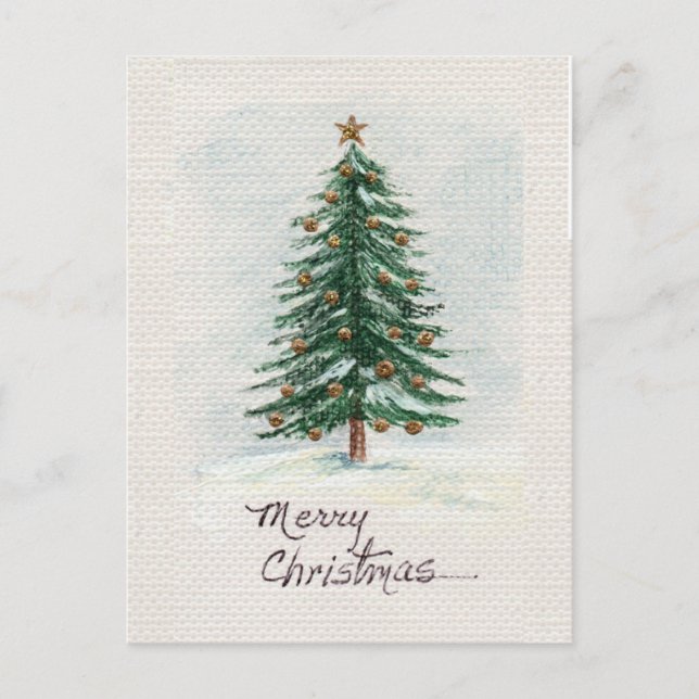 Old Style Watercolor Christmas Tree in Snow  Postcard (Front)
